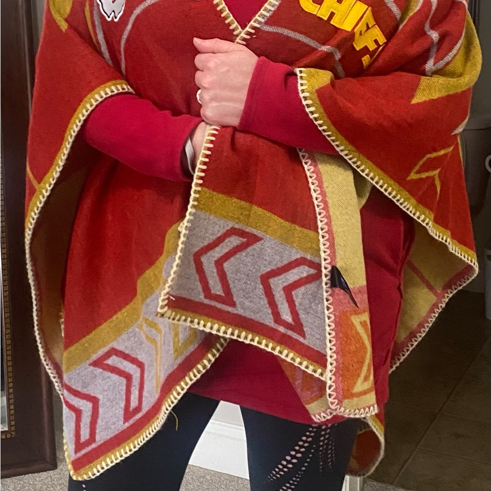 Vibrant Red and Yellow Patterned Poncho